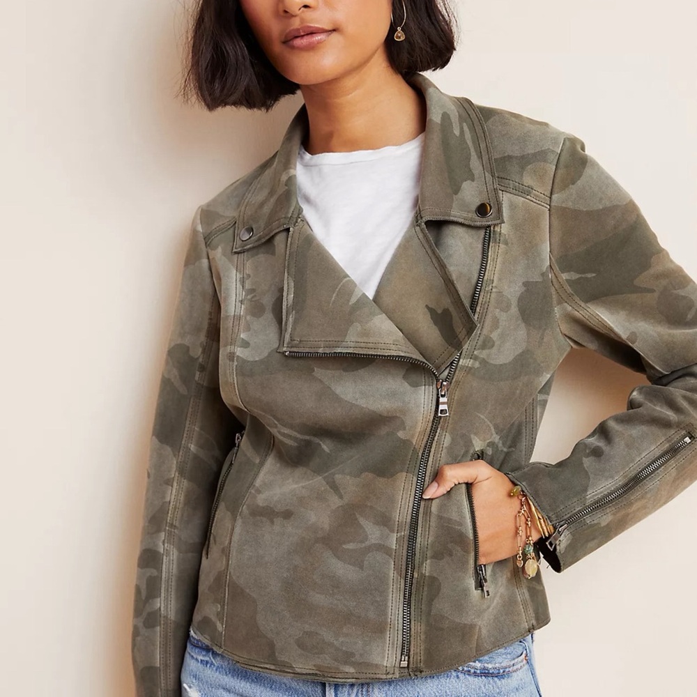 Anthropologie Camo Suede Moto Jacket